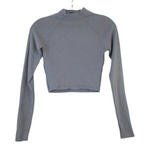 ZARA Gray Mock Neck Crop Top Long Sleeve Ribbed Stretch